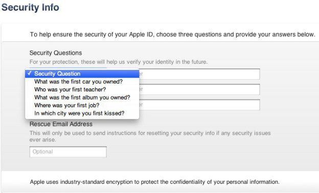 Apple ID security questions Apple ID Security Questions