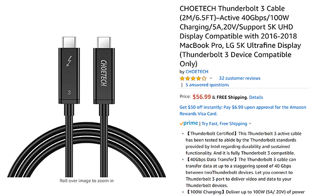 Active cable from Choetech. More information here. Active cable from Choetech. More information here.
