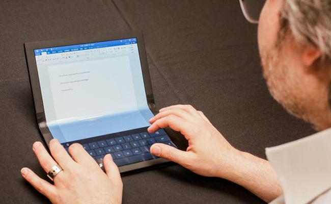 Foldable Lenovo ThinkPad X1 Prototype ThinkPad X1 can be used as a laptop with the bottom side working as a keyboard - Foldable Lenovo ThinkPad X1 Prototype